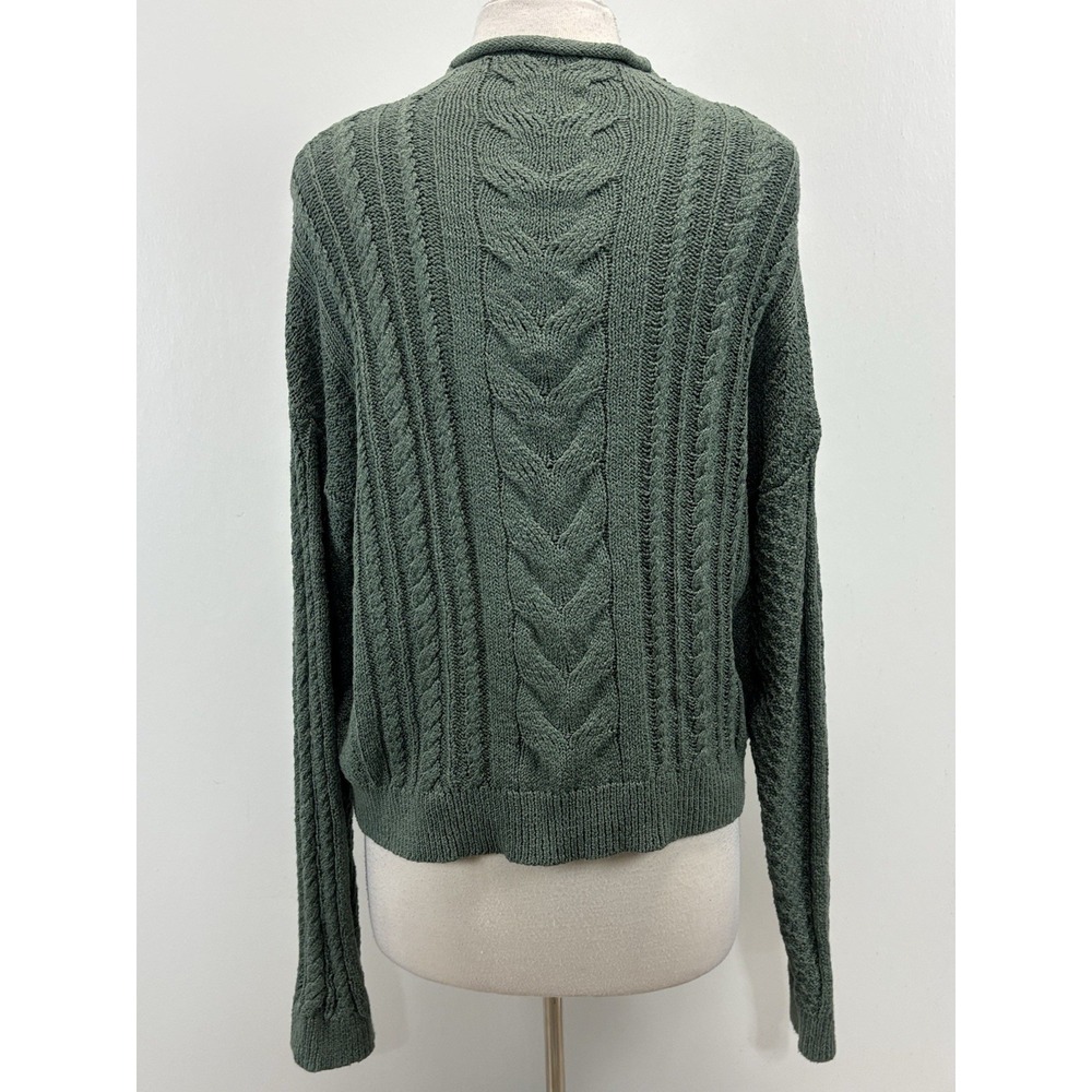 J Crew Cableknit Roll Neck Sweater Women's L Green Fisherman Coastal Grandma - Picture 3 of 7